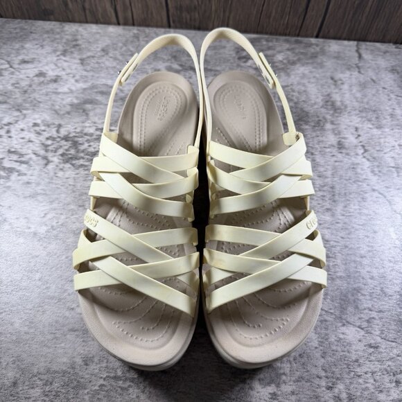 CROCS Brooklyn Strappy Beige Wedge Sandals Women's Size 10 - Picture 7 of 9